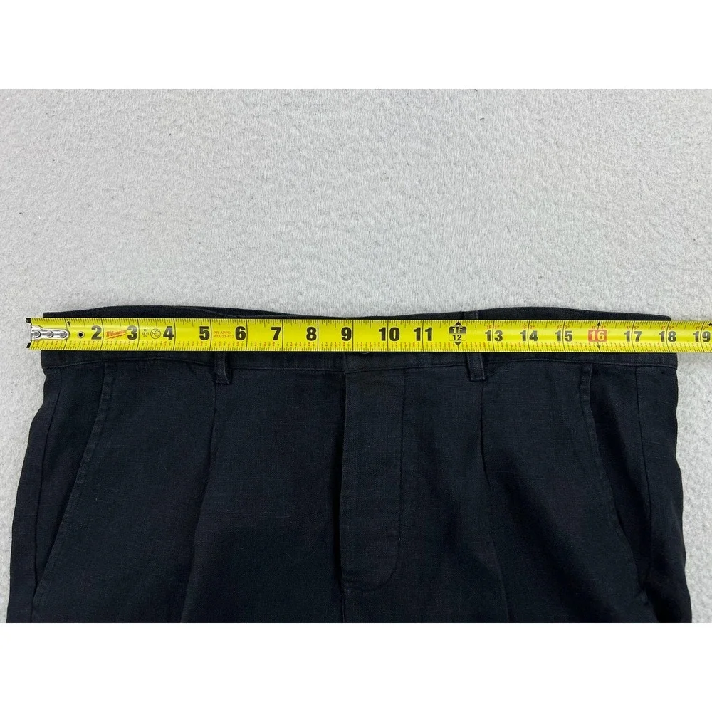 Alex Crane Pants Mens 34x28 Black Regular Fit 100% Linen Pleated Chino Casual